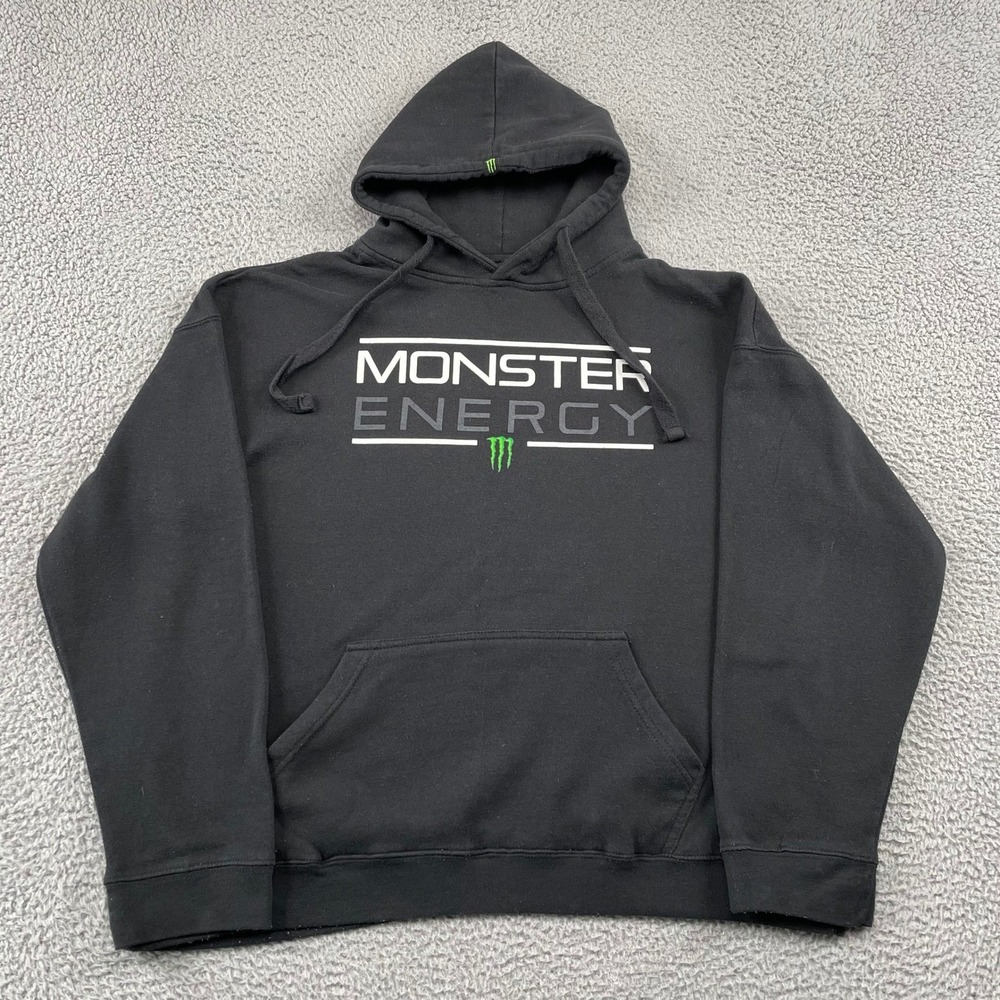 Monster Energy Hoodie Mens XL Black Logo Pullover Sweatshirt Graphic